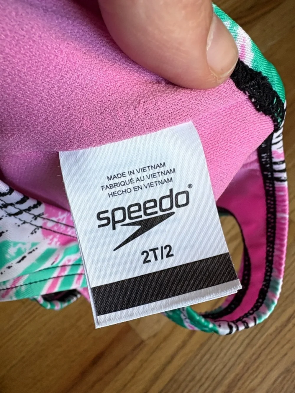 Speedo 2T One-Piece Swim Suit in Pink & Green Leaf Print